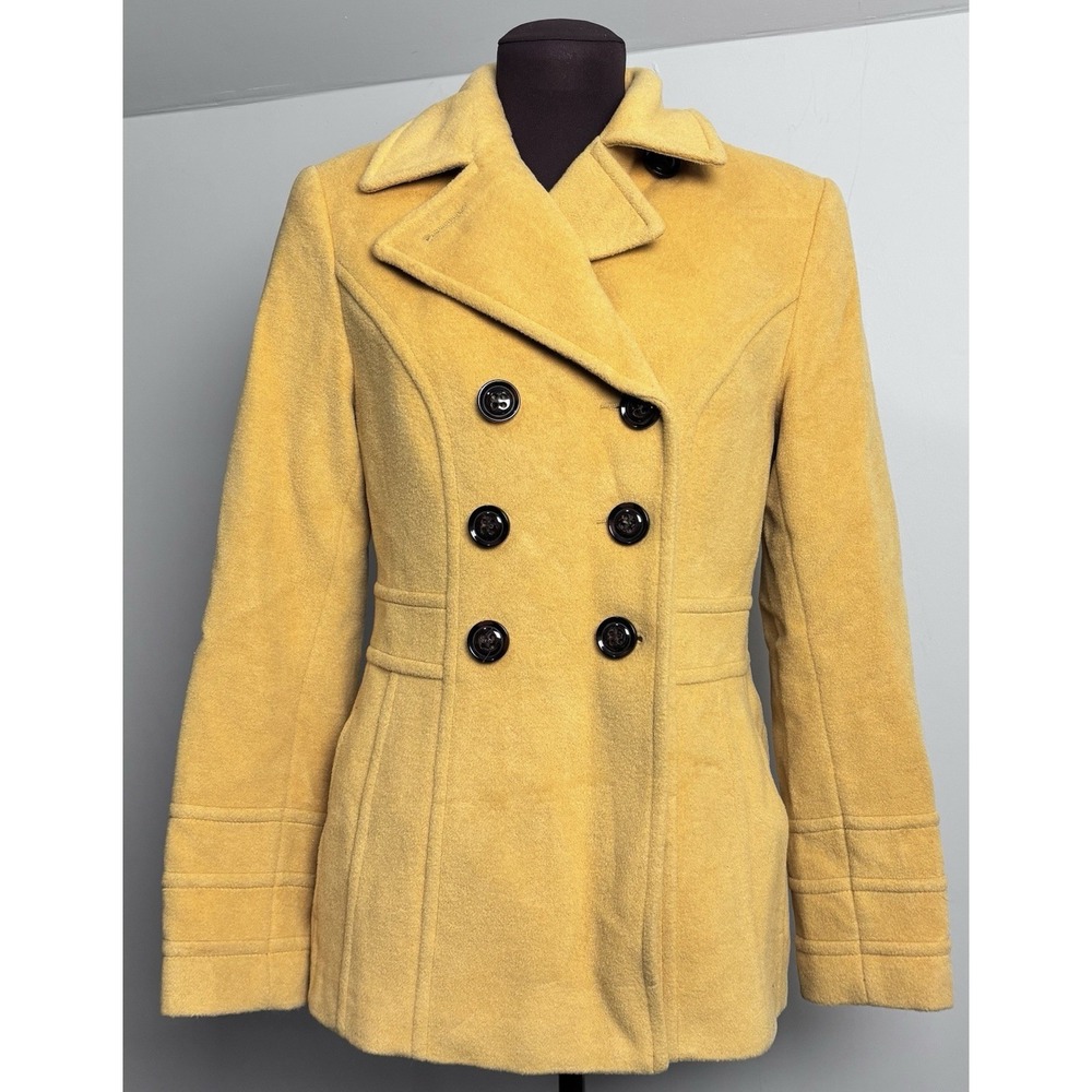 St John's Bay Mustard Yellow Wool Cashmere Peacoat Women Small
